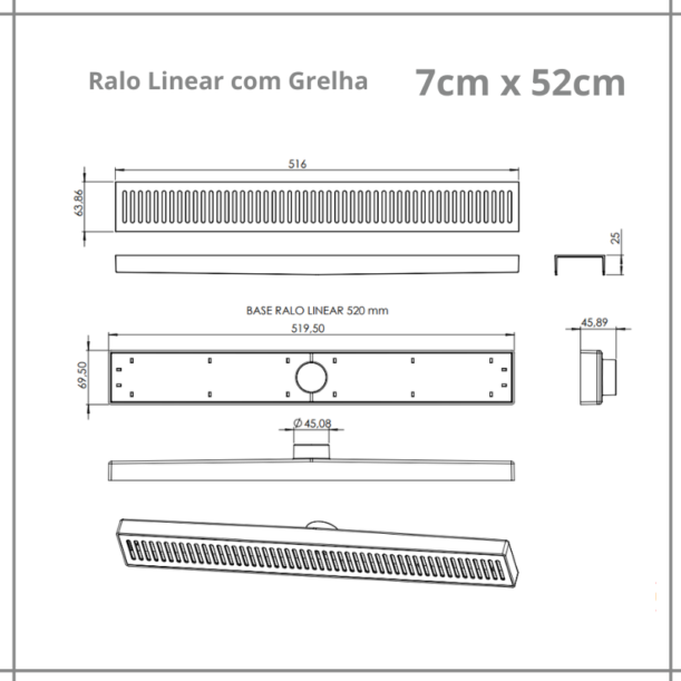 RALO linear com grelha dimensões